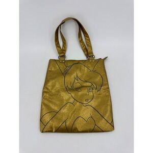 NWOT Disney's Tinkerbell Gold Tote Bag Lined Inner Pocket 2 Short Straps 14 x 12